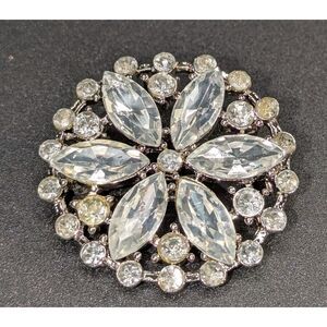 Round Marquise Rhinestone Flower Brooch